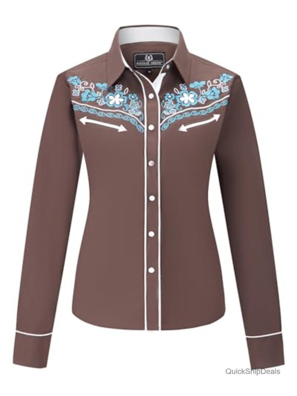Women's Embroidered Western Snap Front Long Sleeve Button Down Shirt